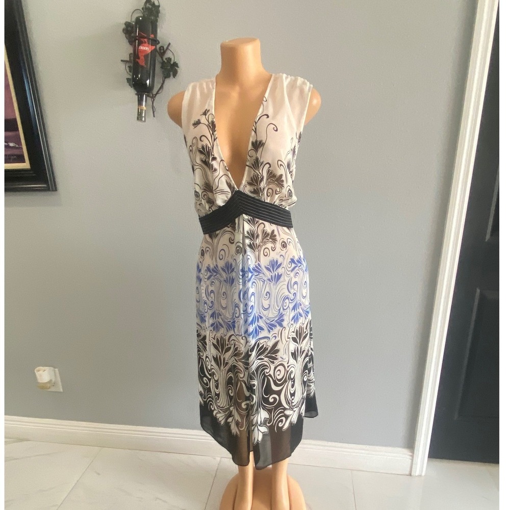 Lane Bryant Womens 22 Floral Scroll Print V-Neck Empire Waist Midi Dress